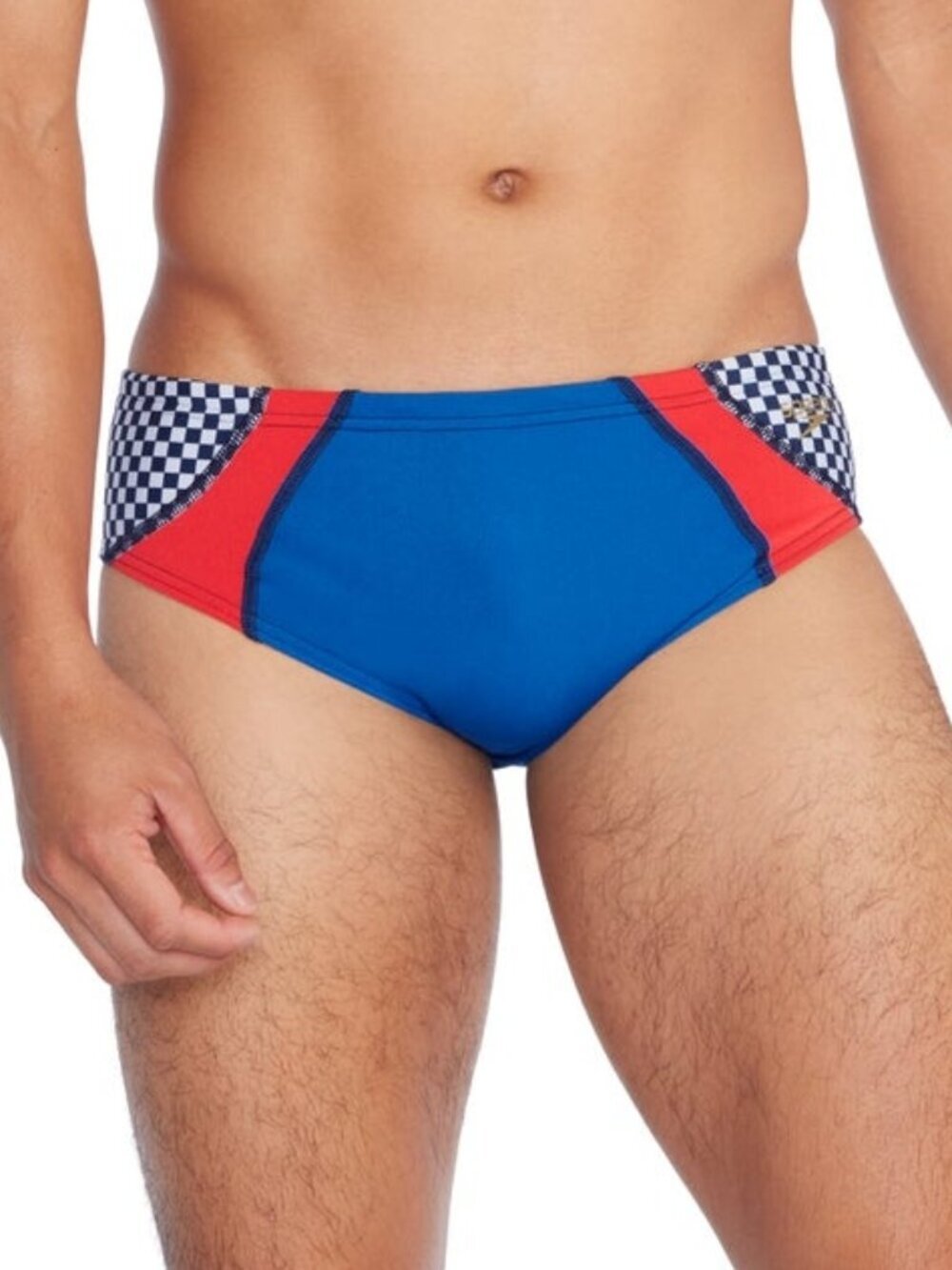 Speedo Endurance racer swimming brief shorts colorblock blue check men new 30
